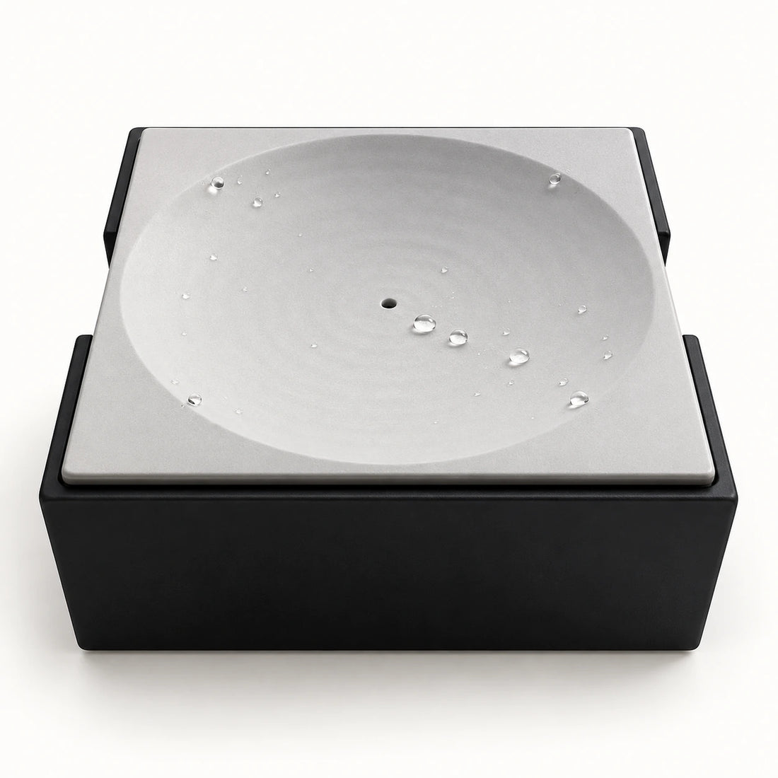 NovaRowan rechargeable water-drop cat toy with black base and light-gray dish