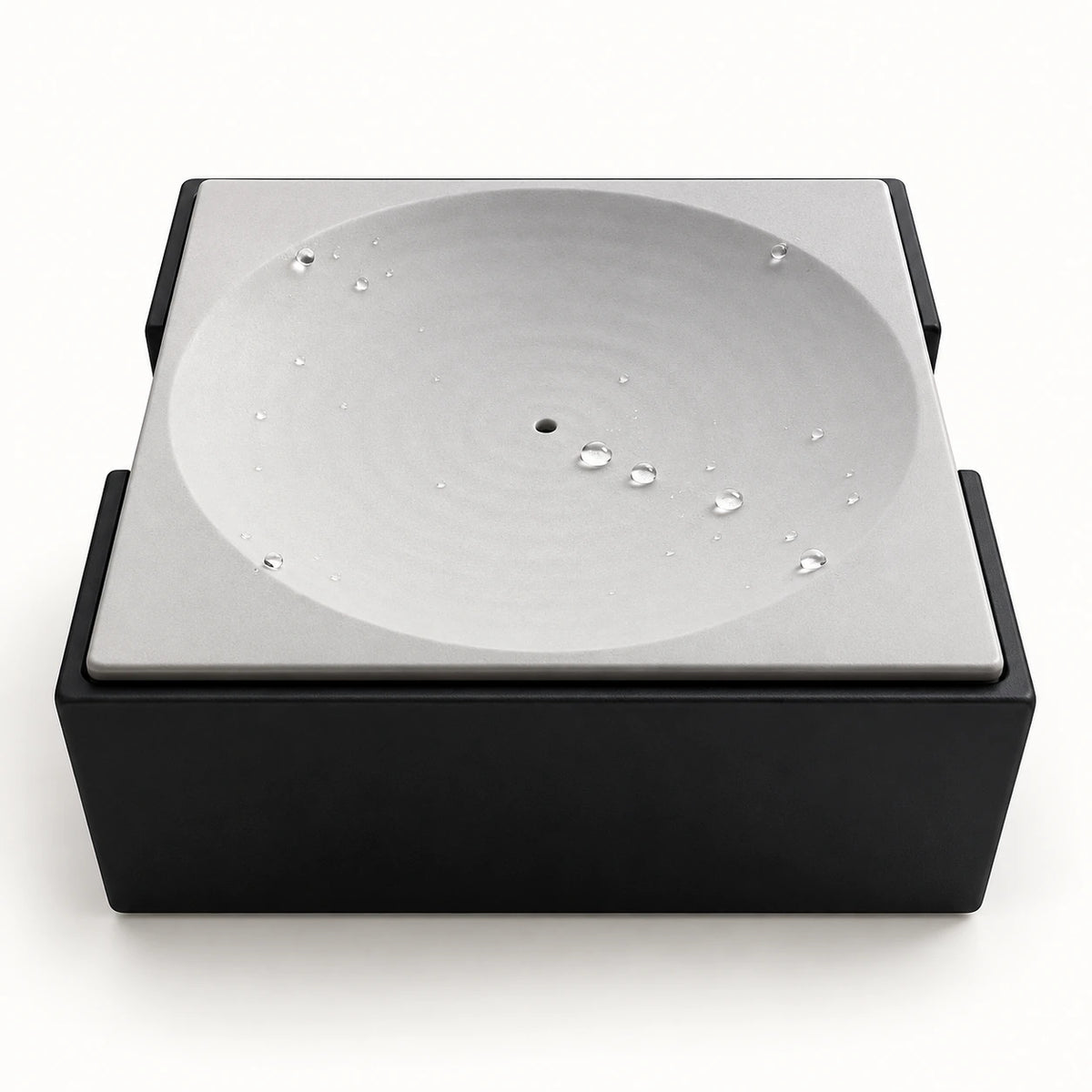 NovaRowan rechargeable water-drop cat toy with black base and light-gray dish