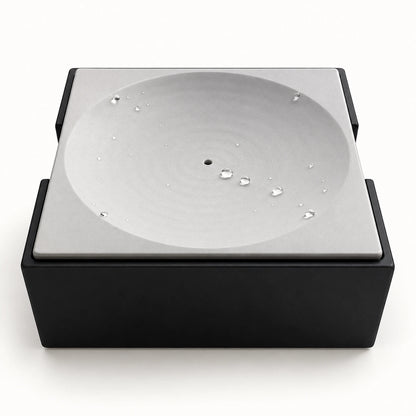 NovaRowan rechargeable water-drop cat toy with black base and light-gray dish