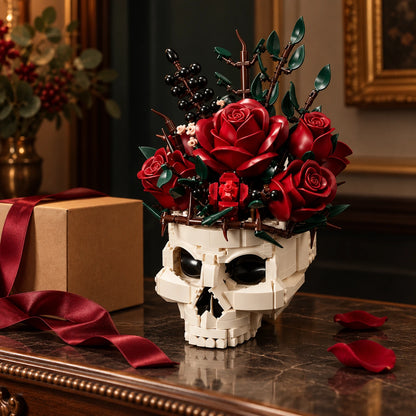 Skull rose building model in a gift-themed tabletop setting; props not included